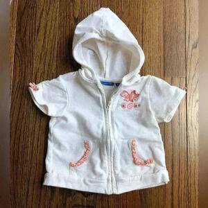Greendog Girls 18M White Zip-Up Short-Sleeved Ruffle Hoodie w/Butterfly Applique
